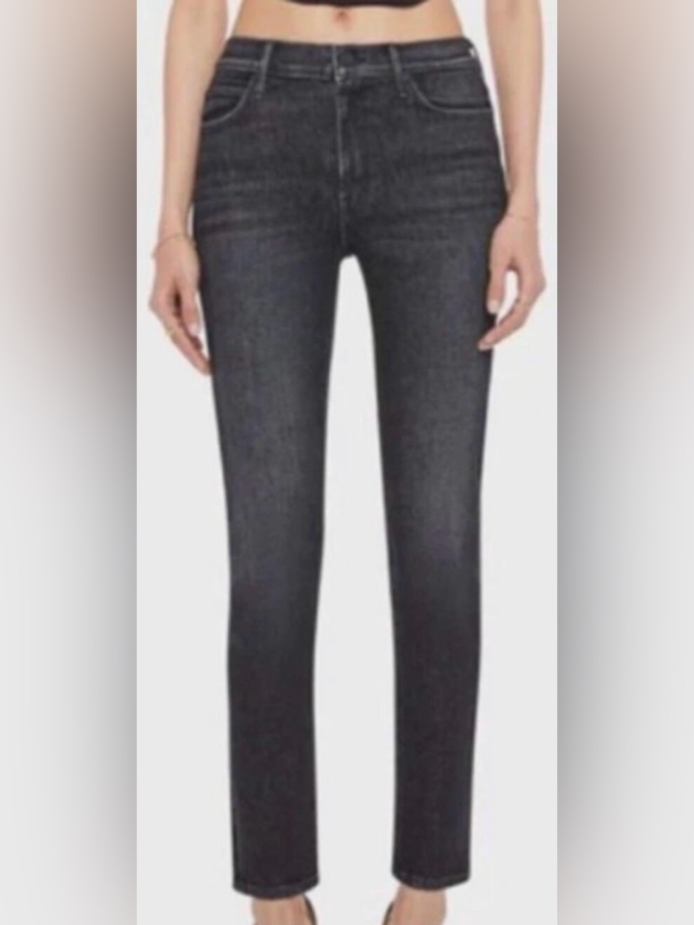 Mother The Mid Rise Dazzler Ankle Jeans Black Gray Denim Not Today Satan 27